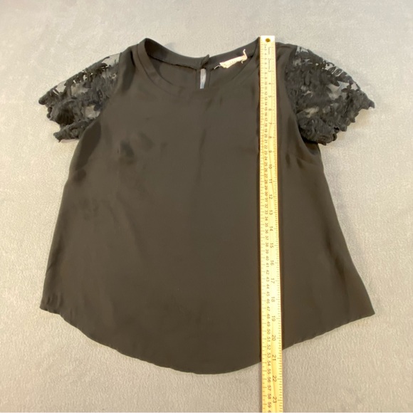 Lush Women’s Black Lace Sheer Short Sleeves Top, Round Neck, size XS - Picture 6 of 7